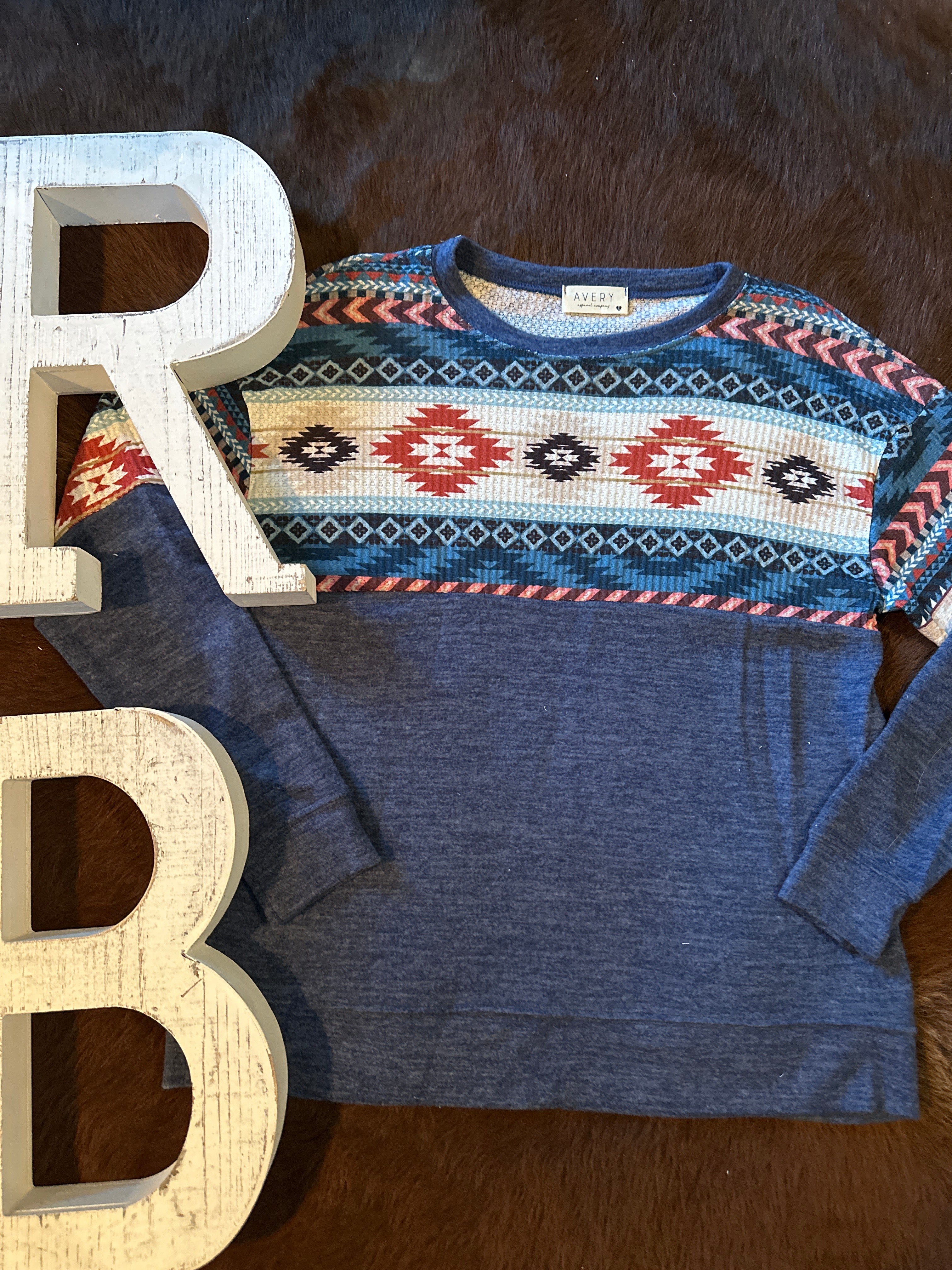 Navy Aztec Cozy Long Sleeve