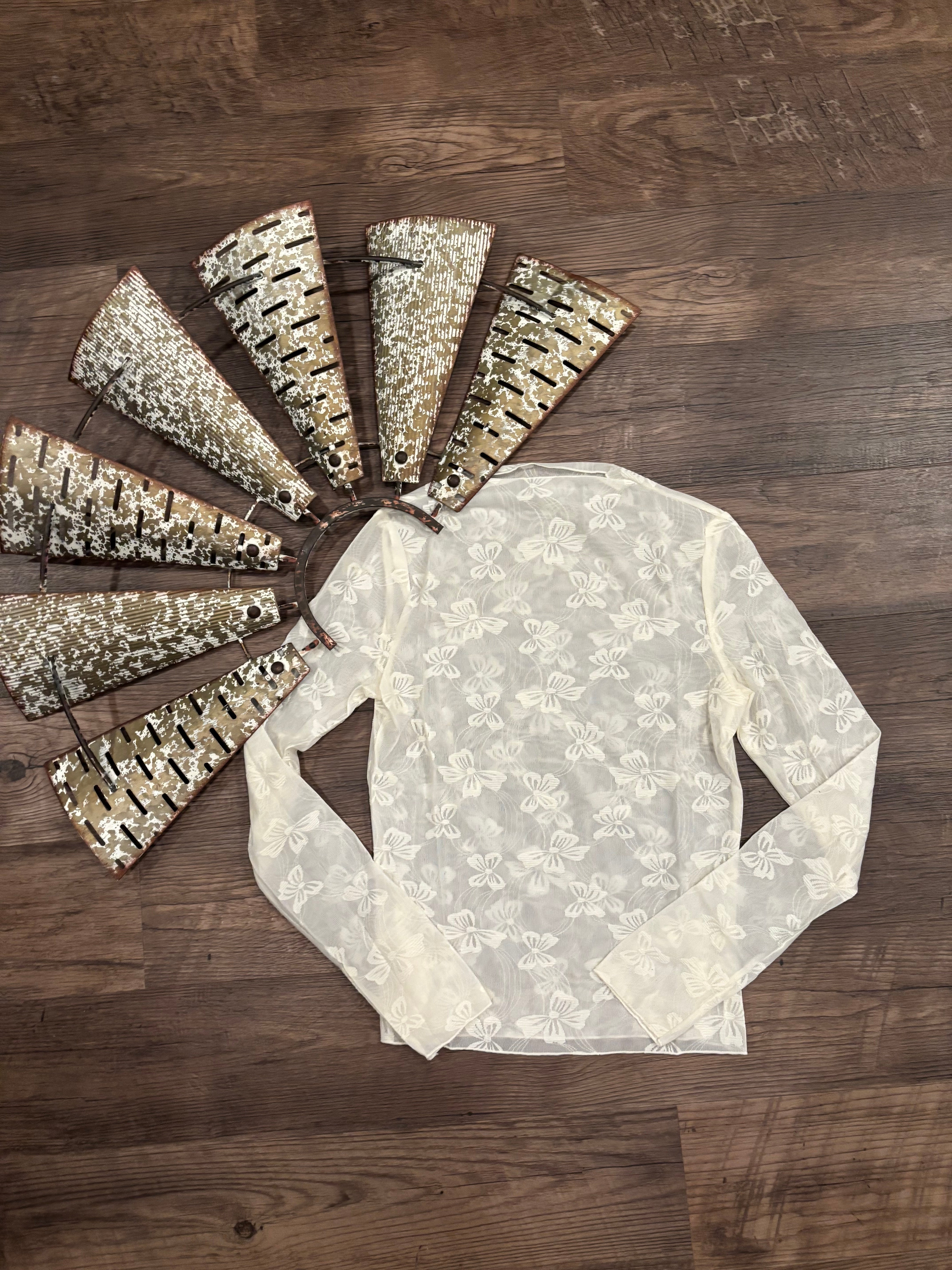 Mesh Bow Printed Top