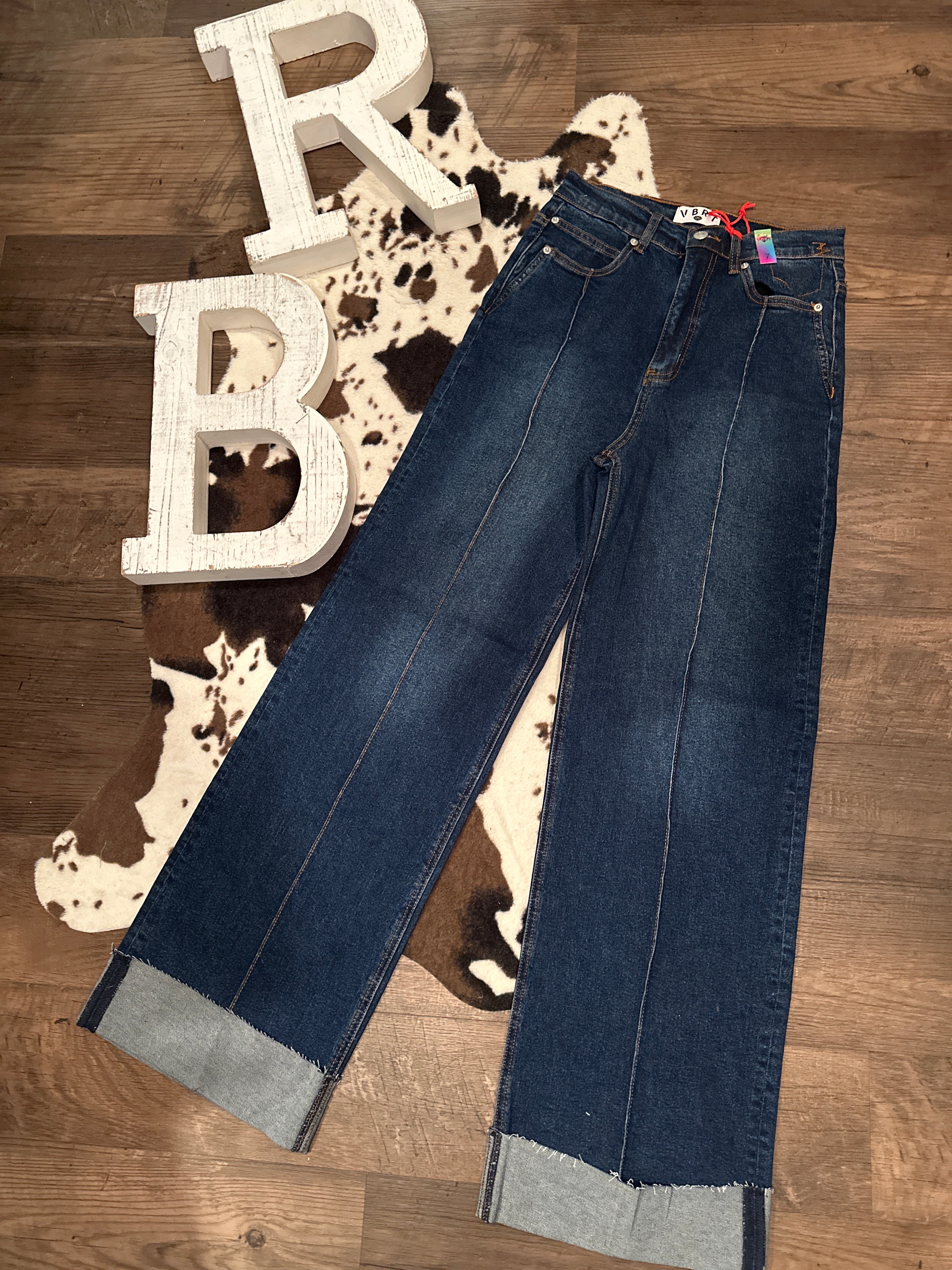 Dark Folded Hem Wide Leg Jean