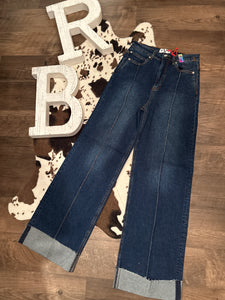 Dark Folded Hem Wide Leg Jean