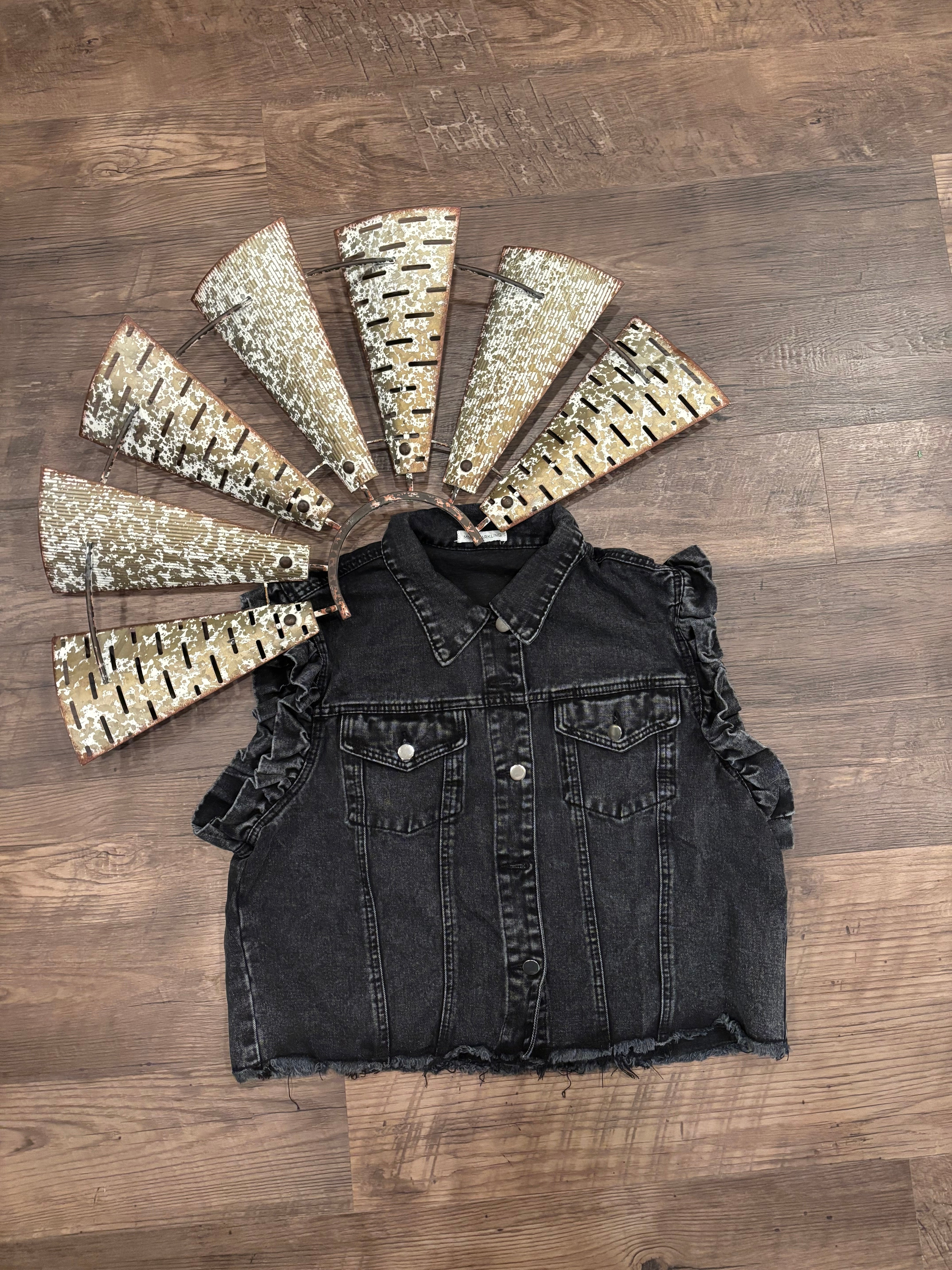 Ruffle Sleeve Denim Vest
