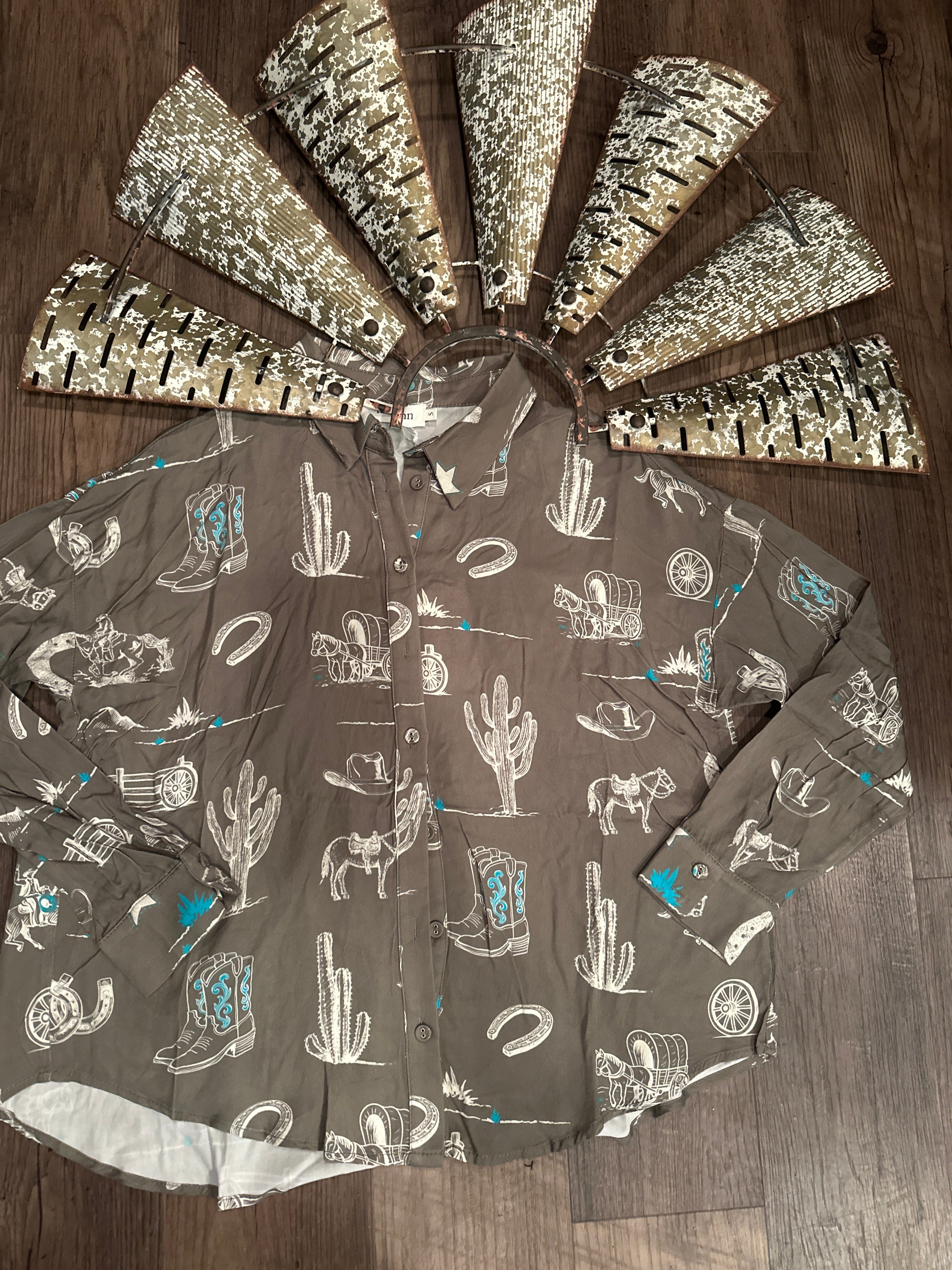 Western Print Collared Button Down