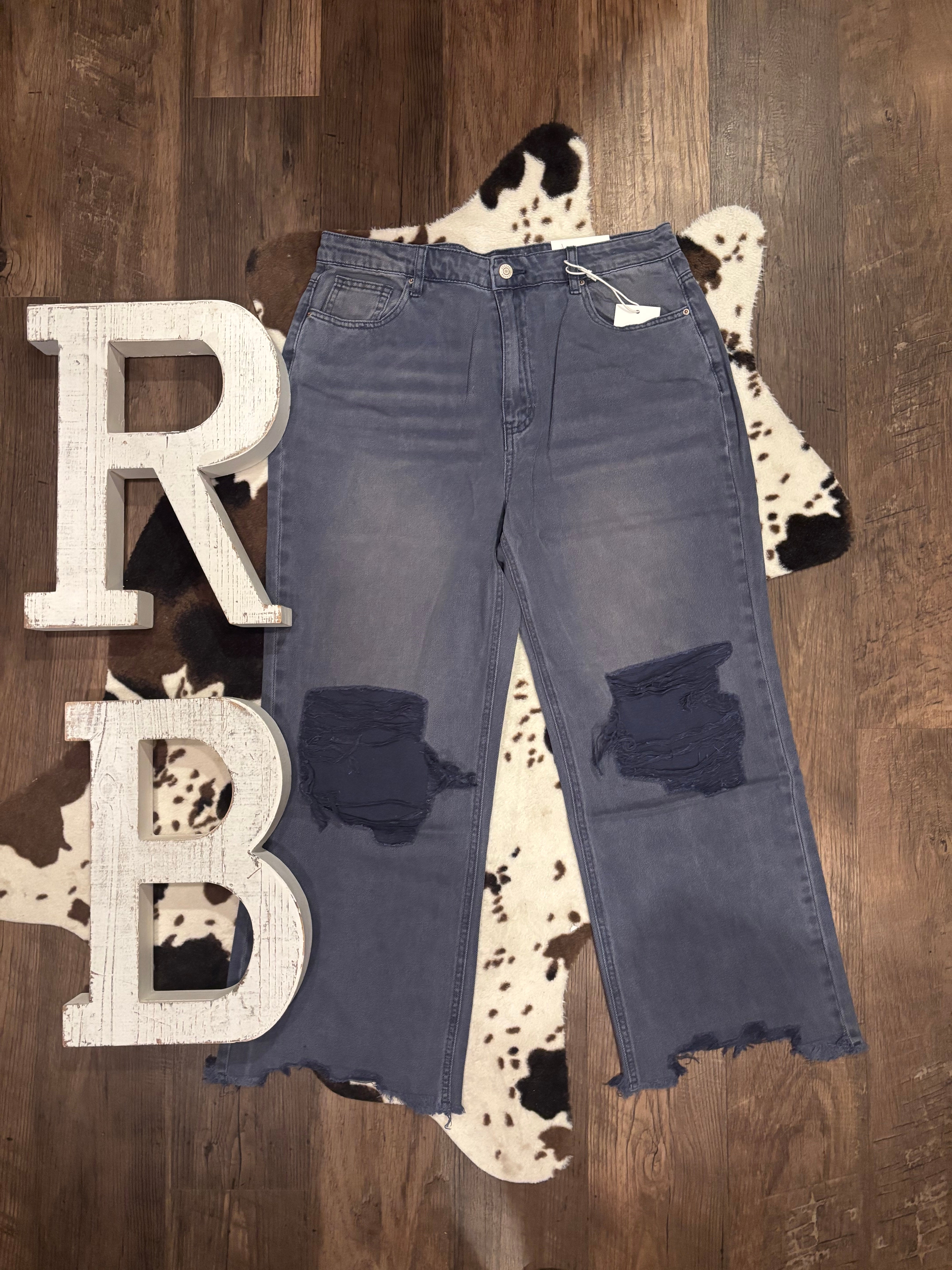 Distressed Crop Pants in Blackberry
