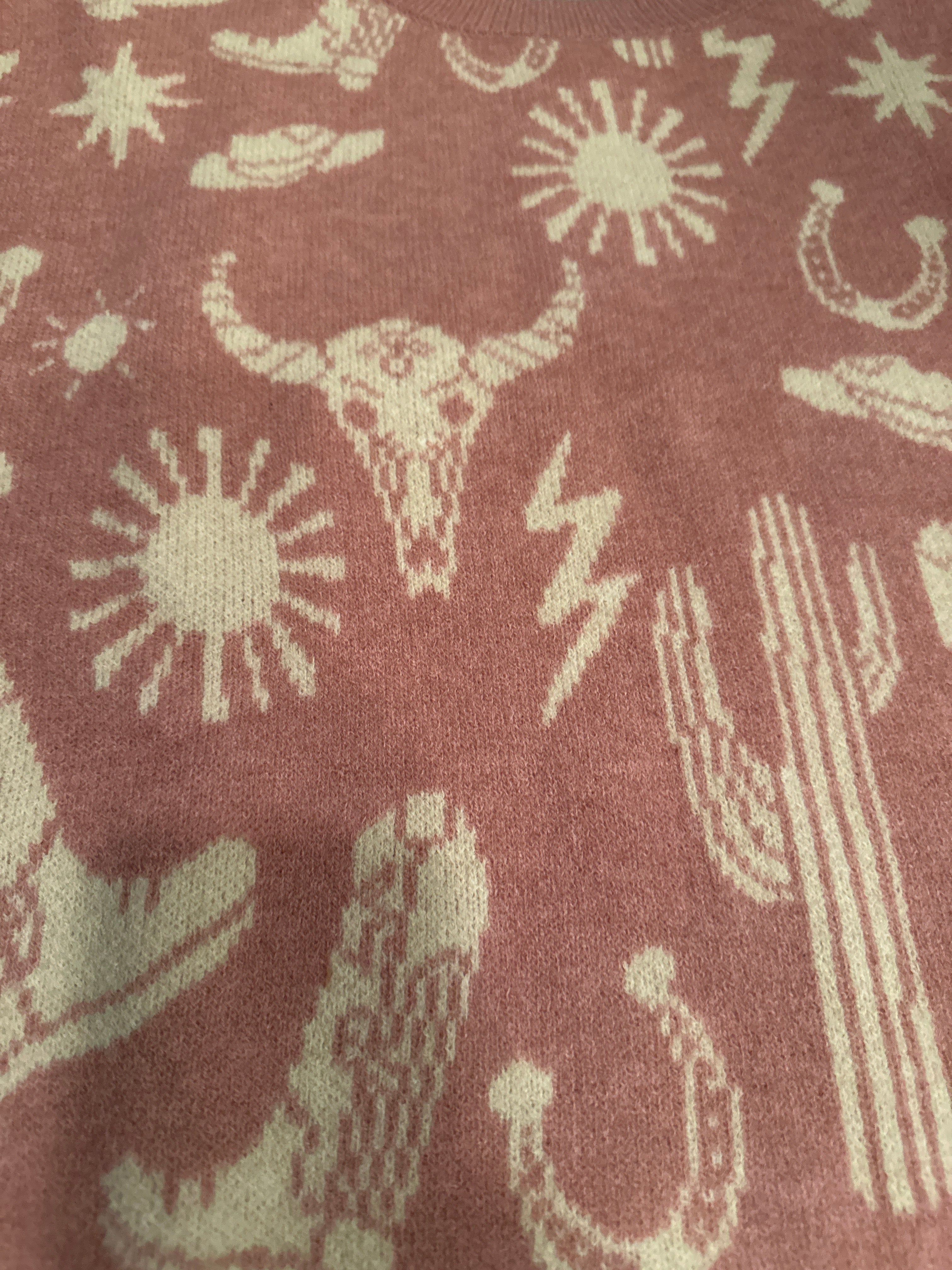 Western Graphic Oversized Sweater - Pink