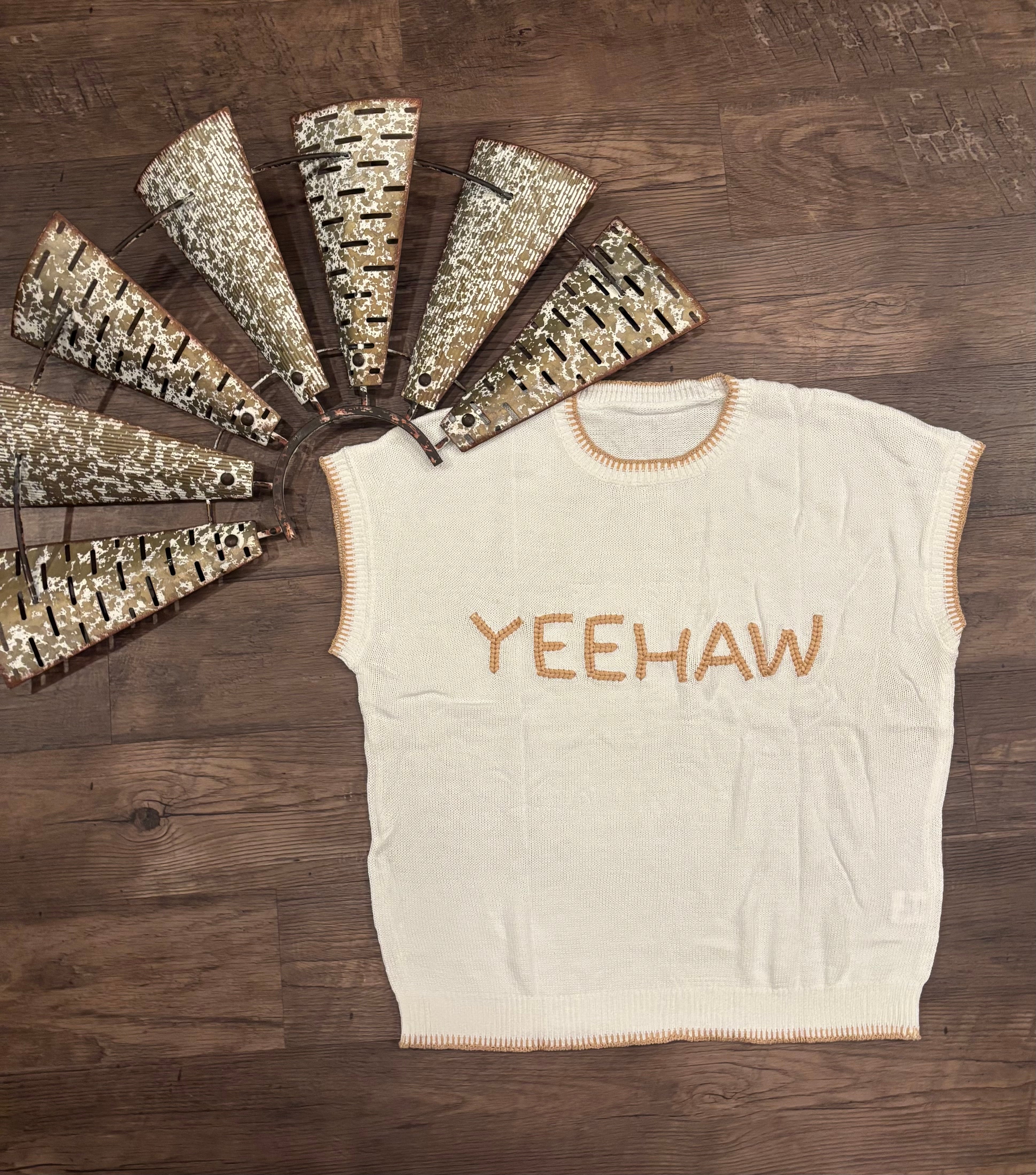 Yeehaw Stitched Short Sleeve Sweater