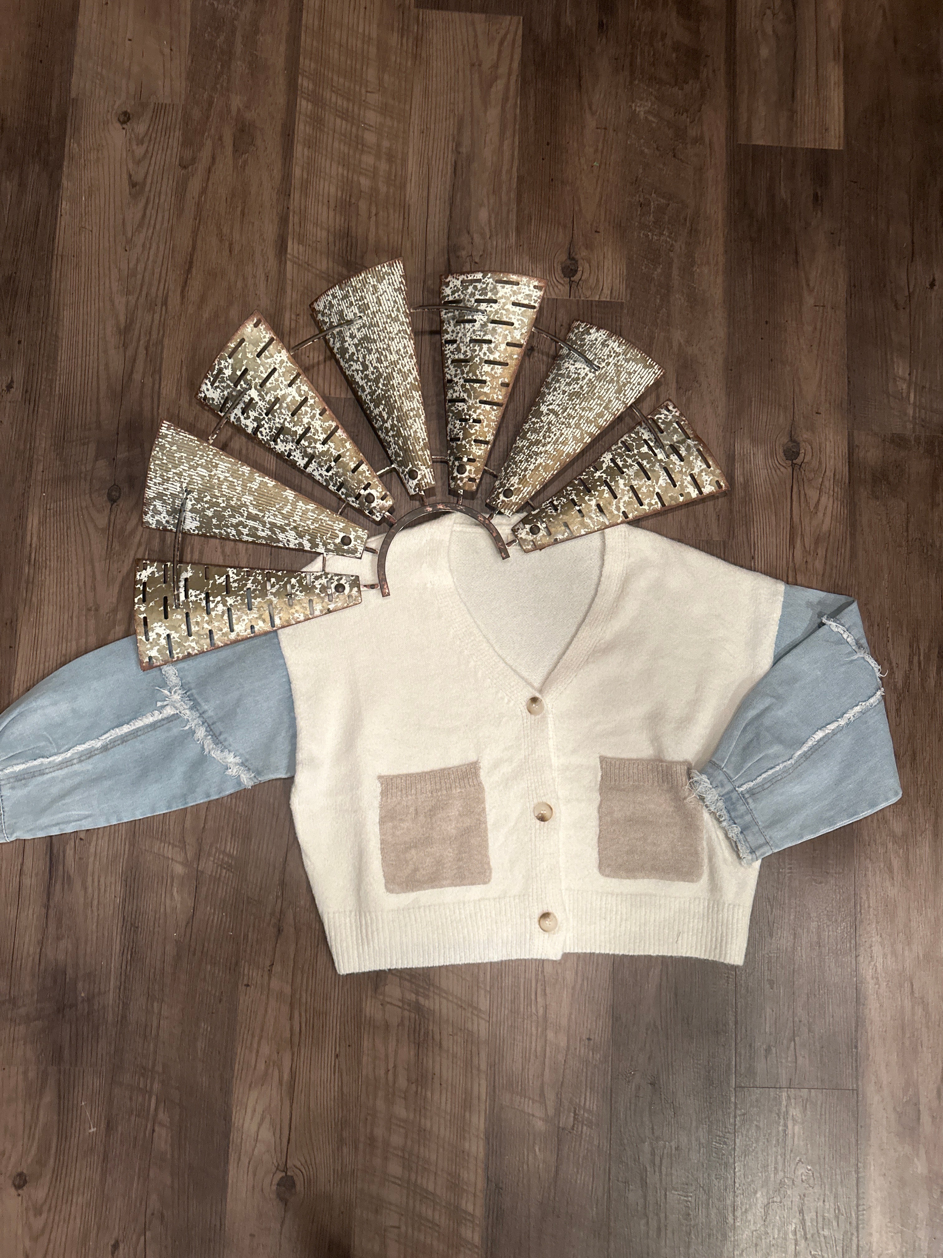 Denim Sleeve Knit Cardigan