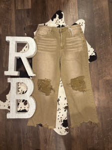 Distressed Crop Pants in Camel