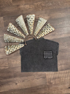 Washed Mock Neck Short Sleeve Sweater - Washed Black