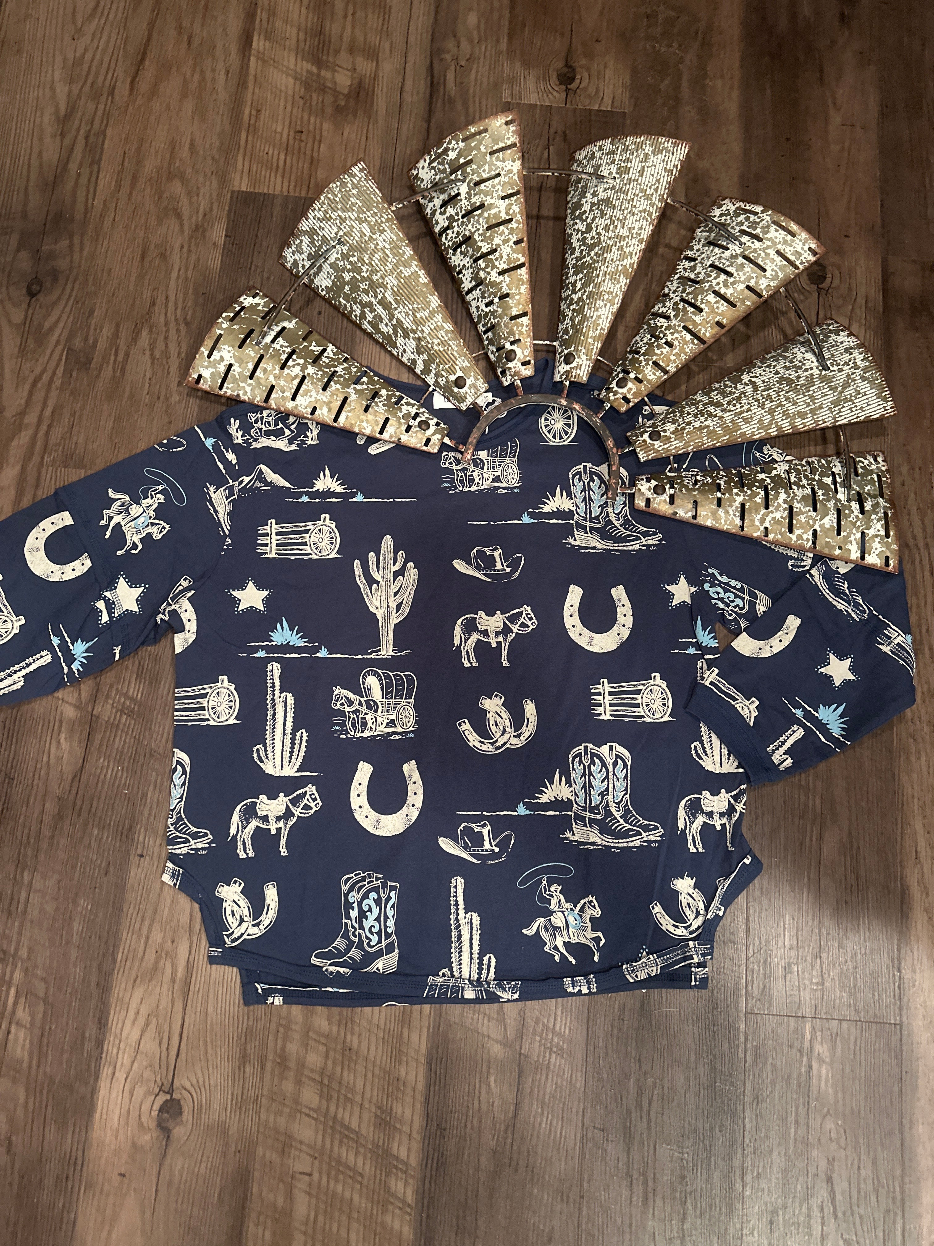 Western Printed Round Neck Long Sleeve