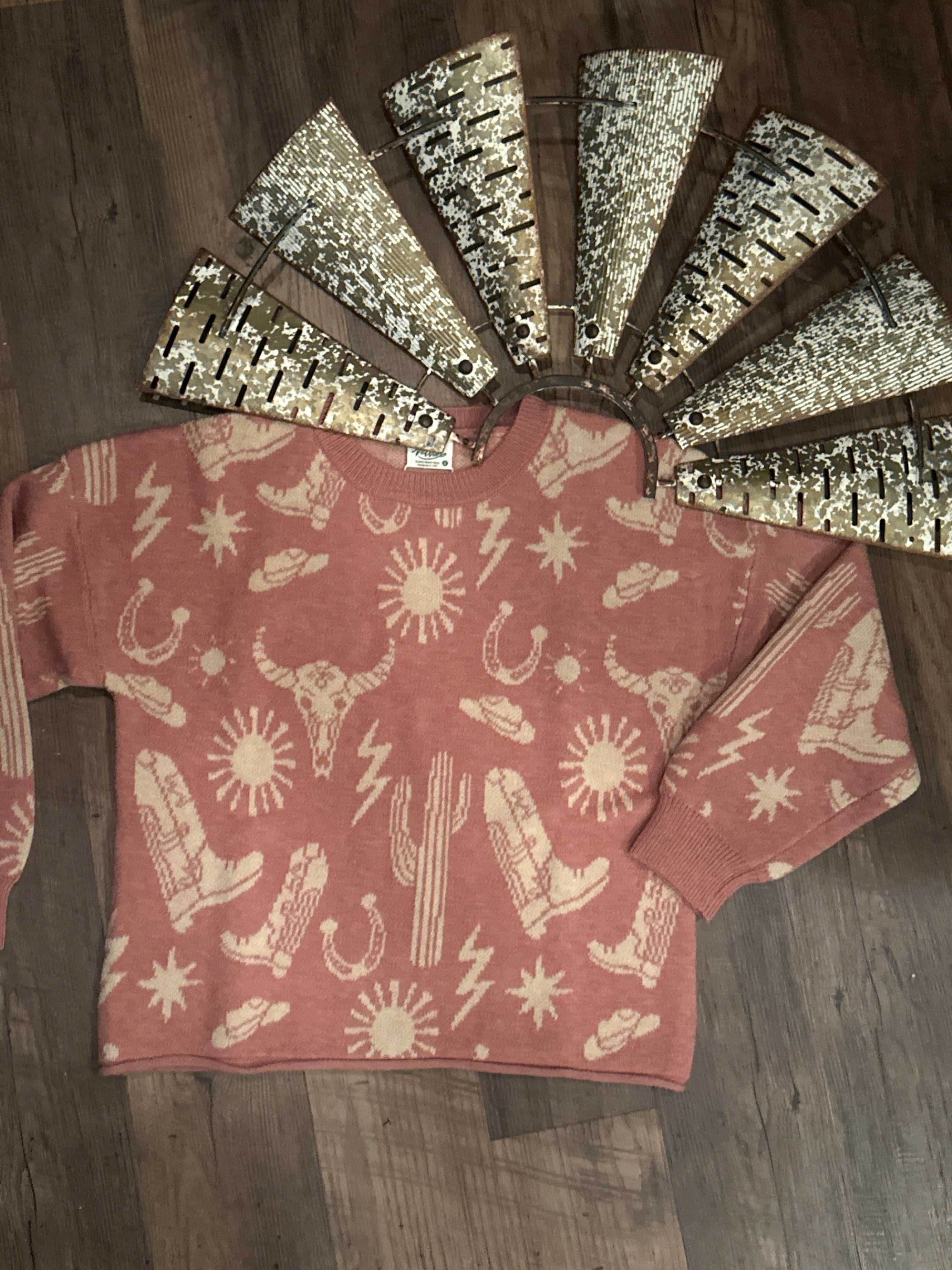 Western Graphic Oversized Sweater - Pink