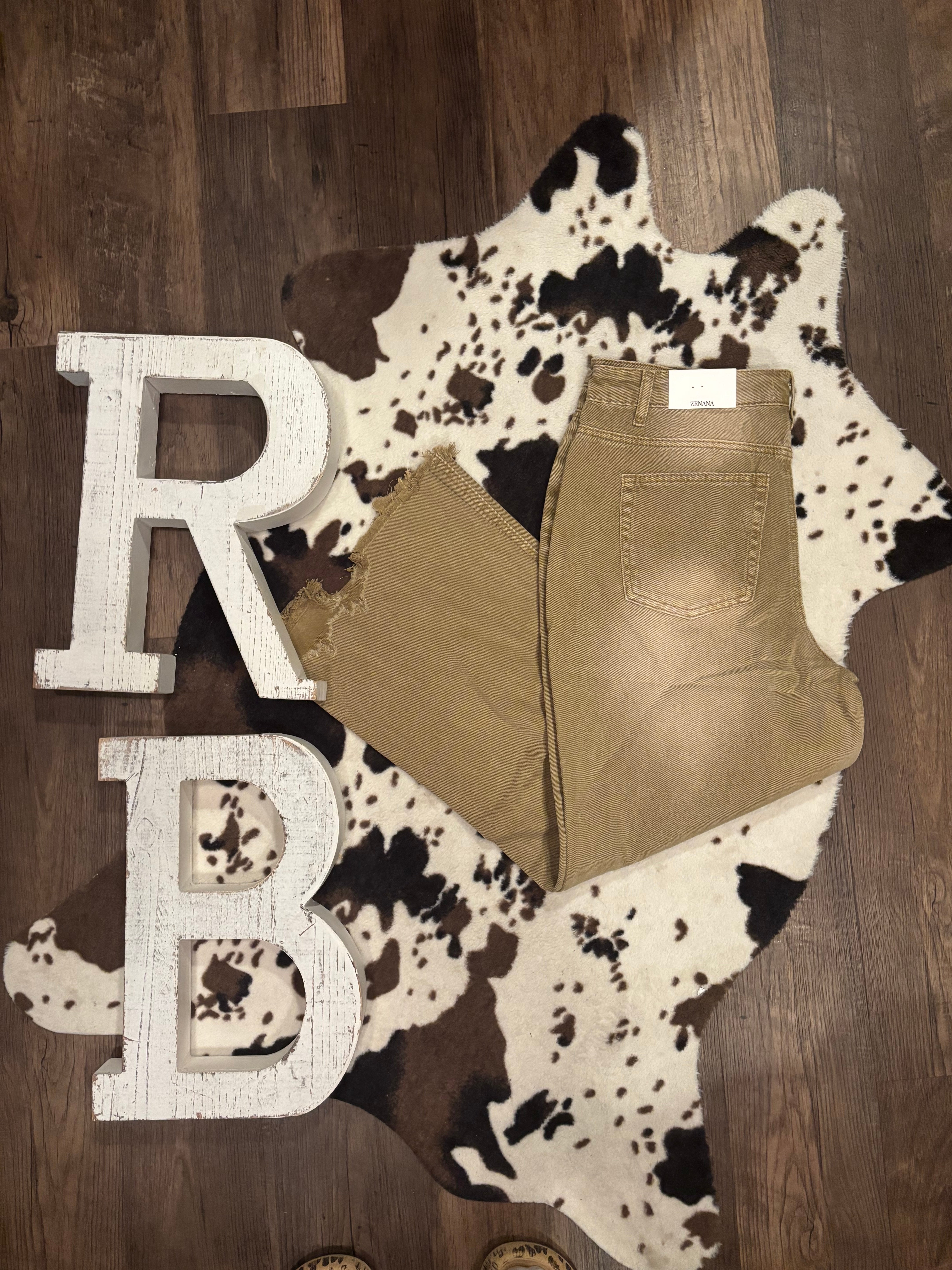 Distressed Crop Pants in Camel