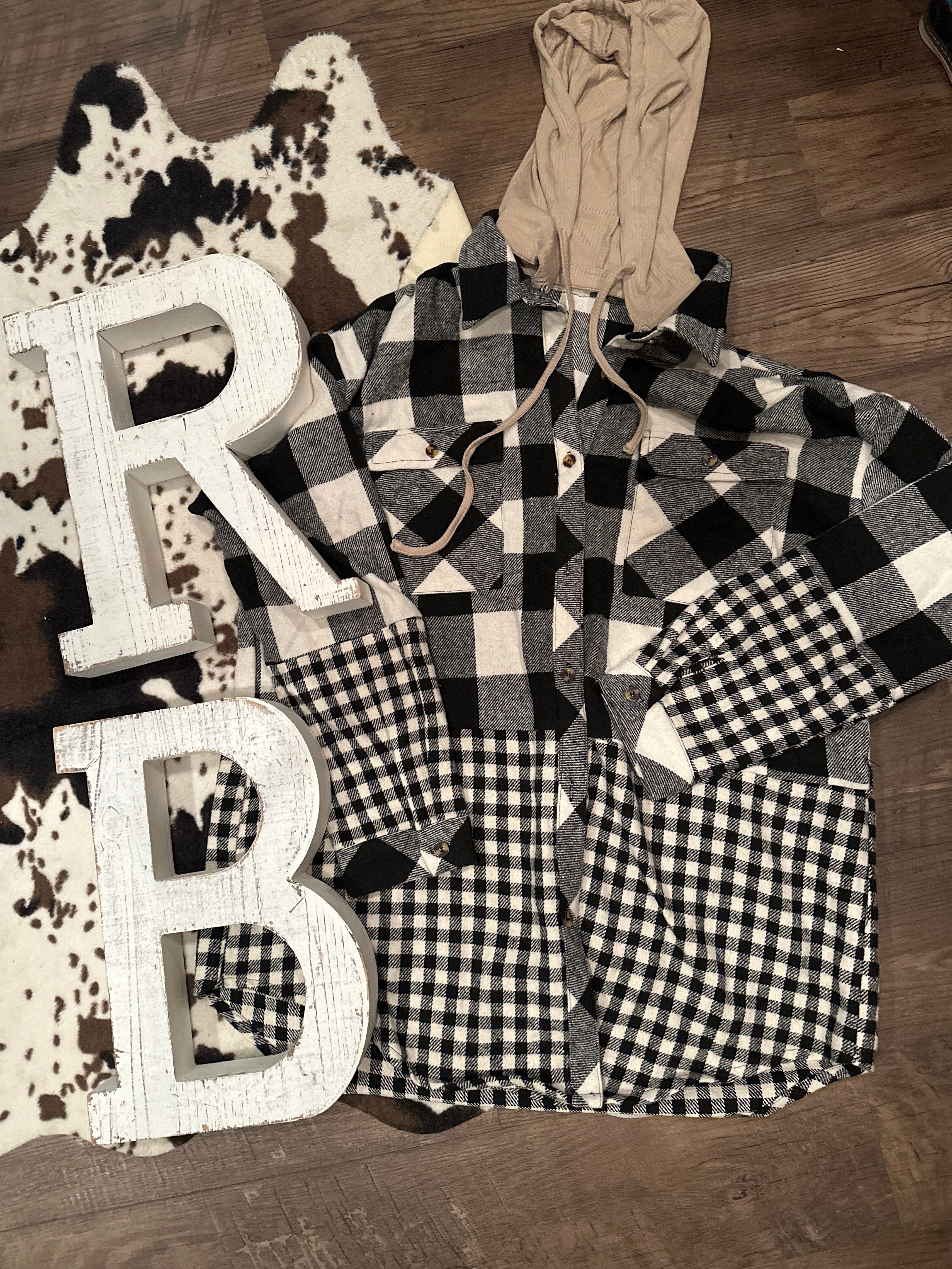 Plaid Patchwork Hooded Shacket