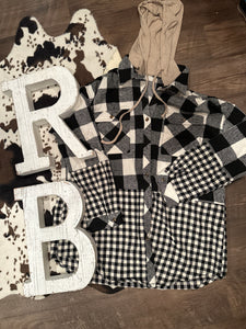 Plaid Patchwork Hooded Shacket