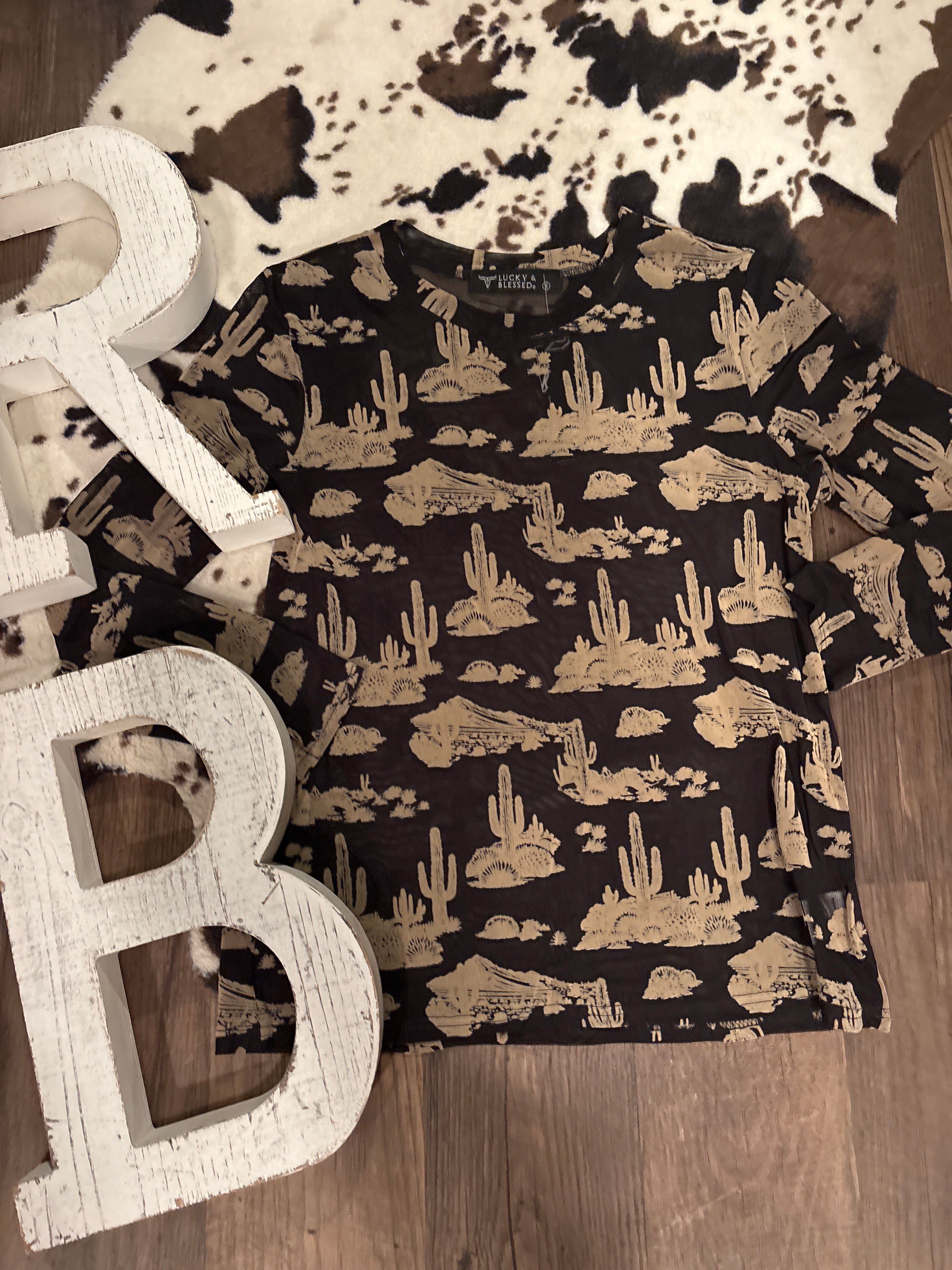 Velvet Cactus Mesh Top