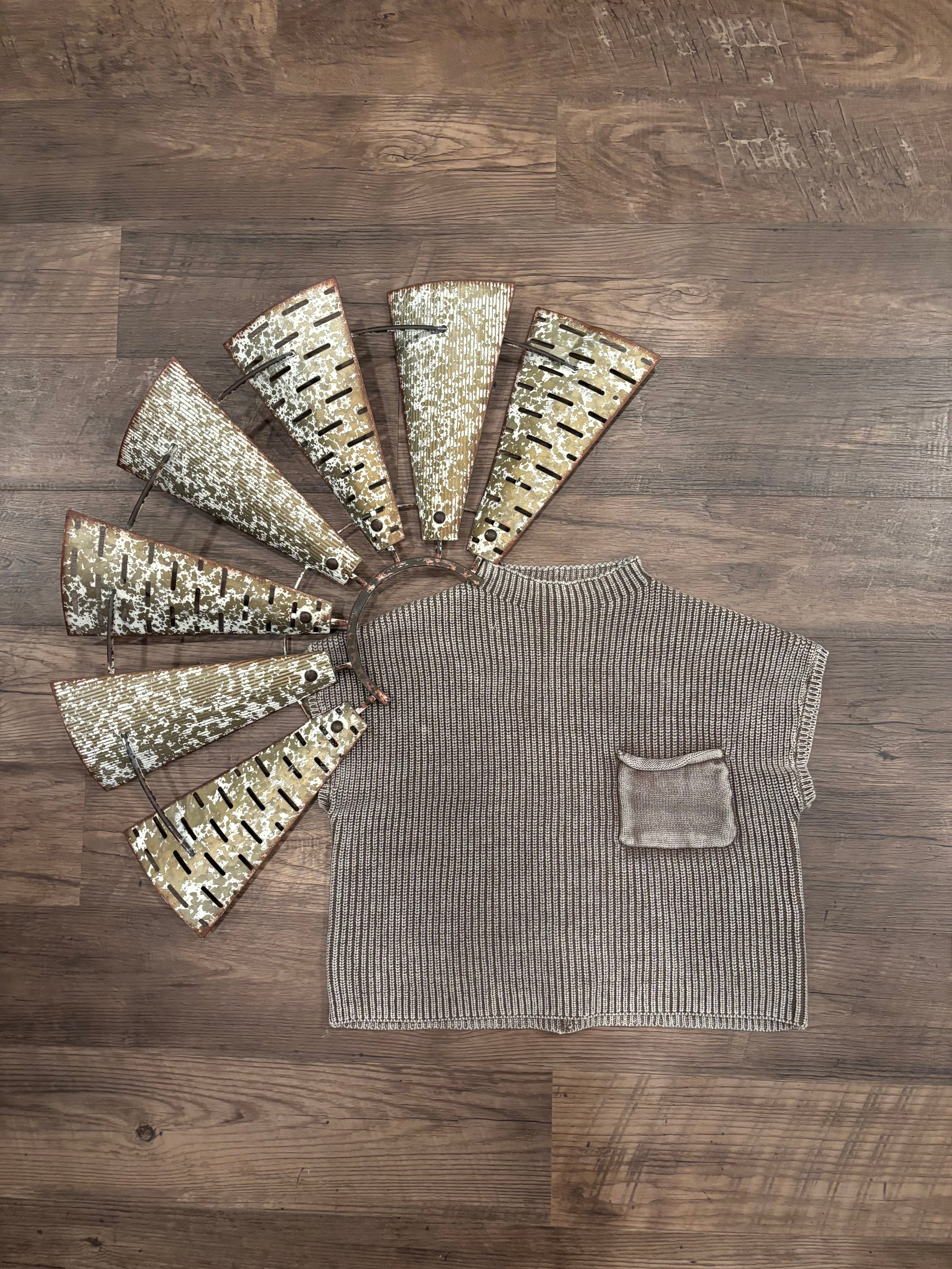 Washed Mock Neck Short Sleeve Sweater - Mocha