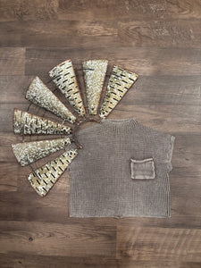 Washed Mock Neck Short Sleeve Sweater - Mocha