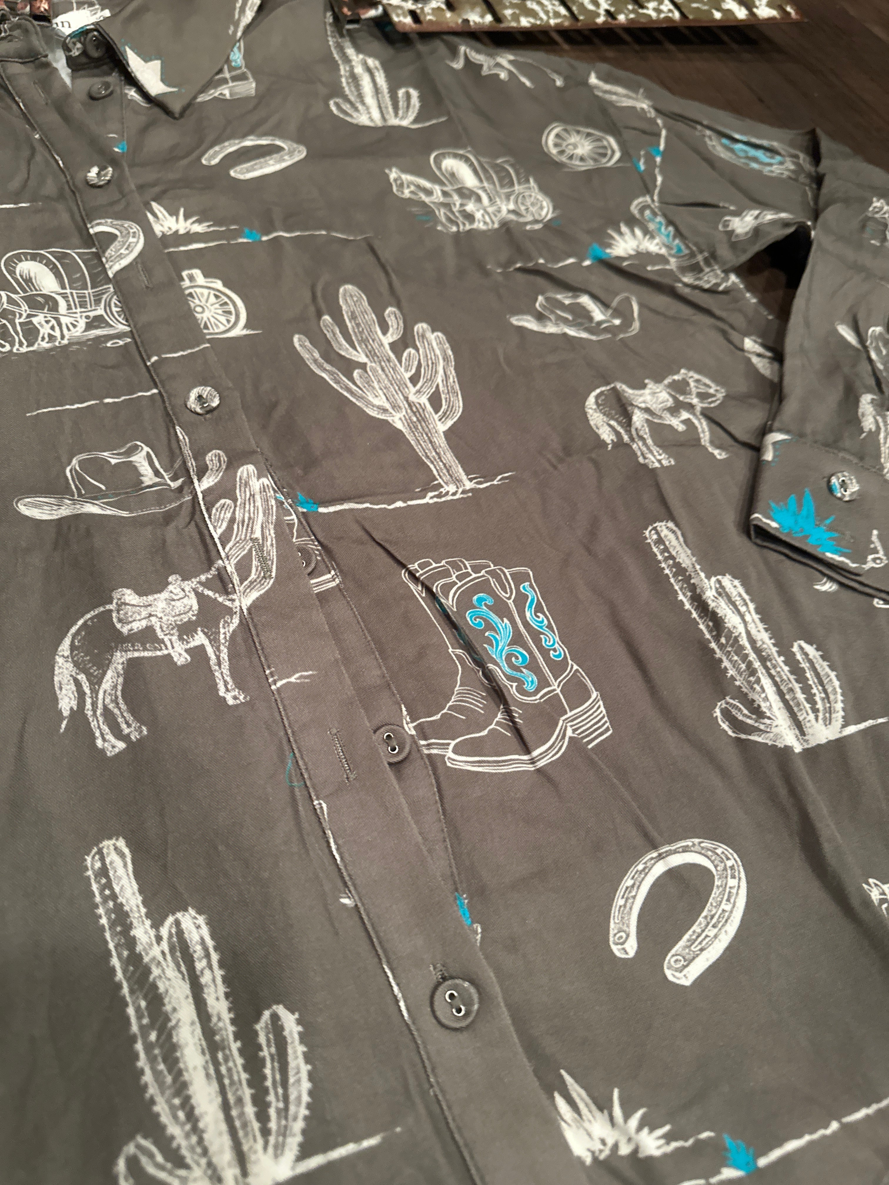 Western Print Collared Button Down