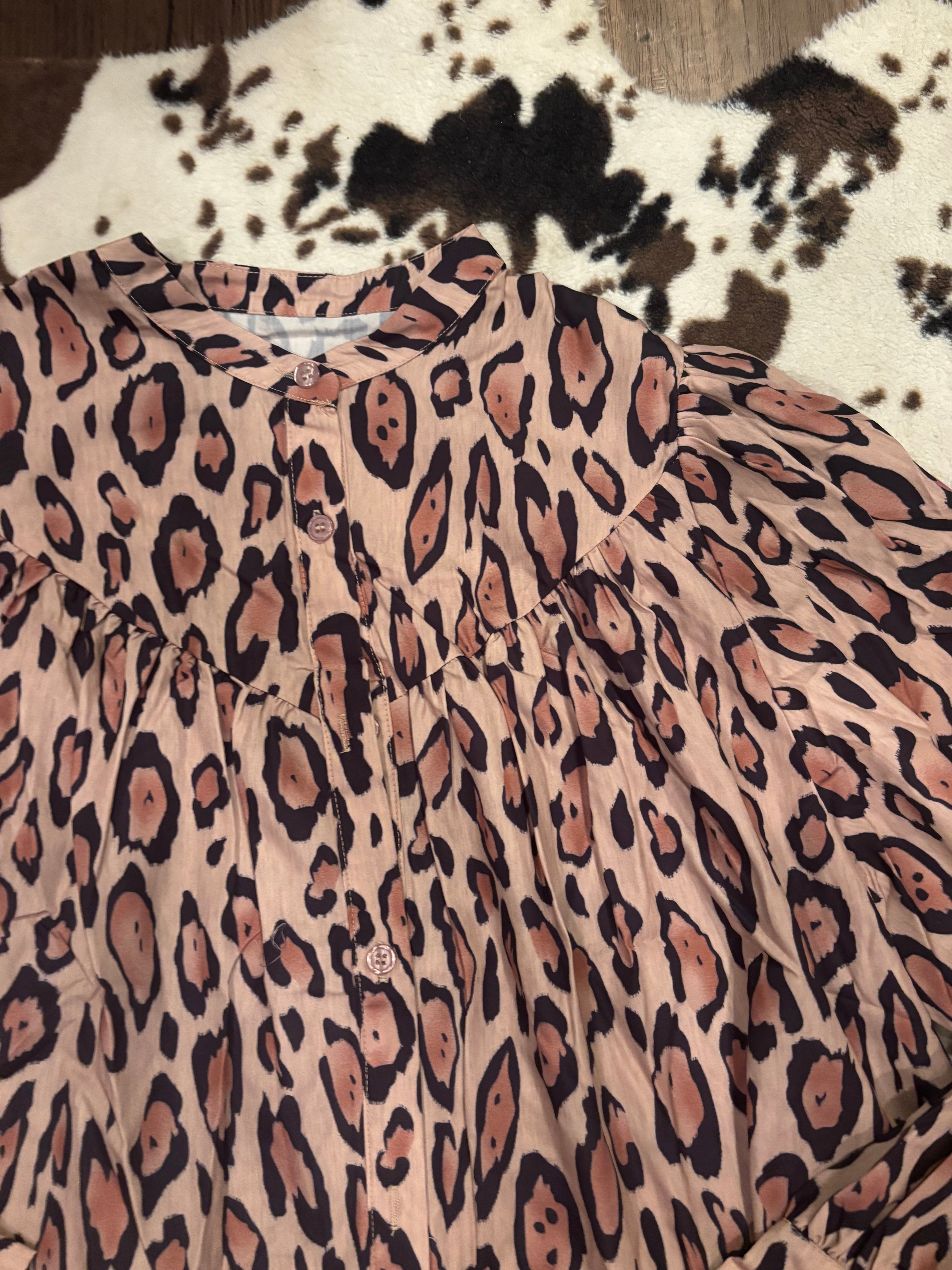 Oversized Leopard Balloon Sleeve Blouse