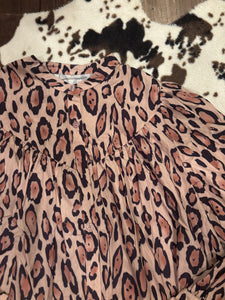 Oversized Leopard Balloon Sleeve Blouse