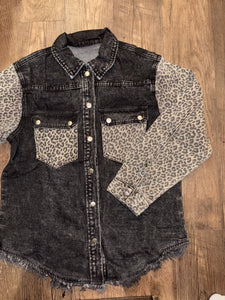 Leopard Patch Pocket Denim Jacket