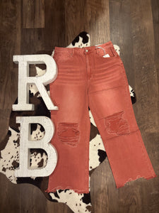 Distressed Crop Pants in Cabernet