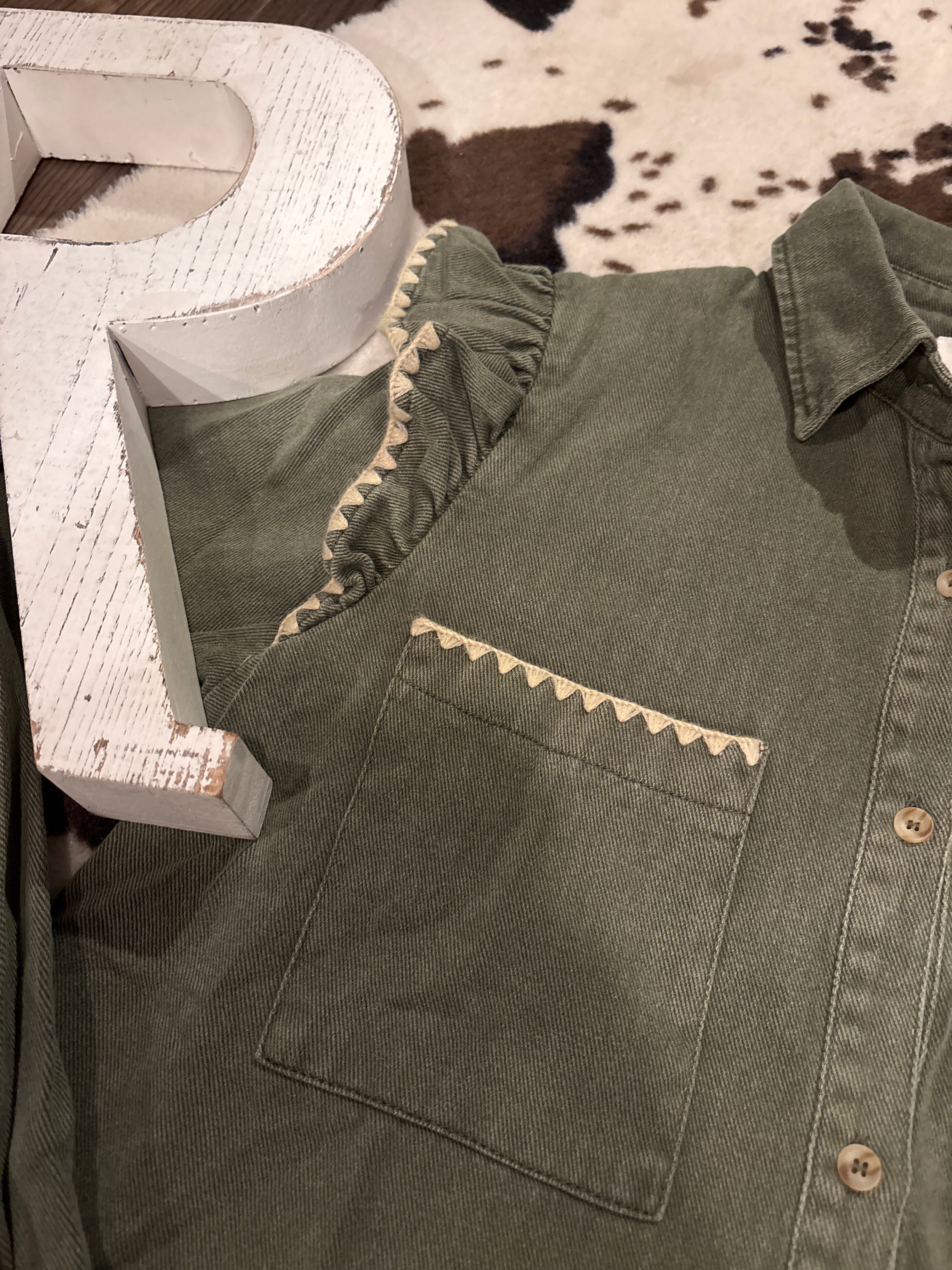 Ruffle Sleeve Western Shirt