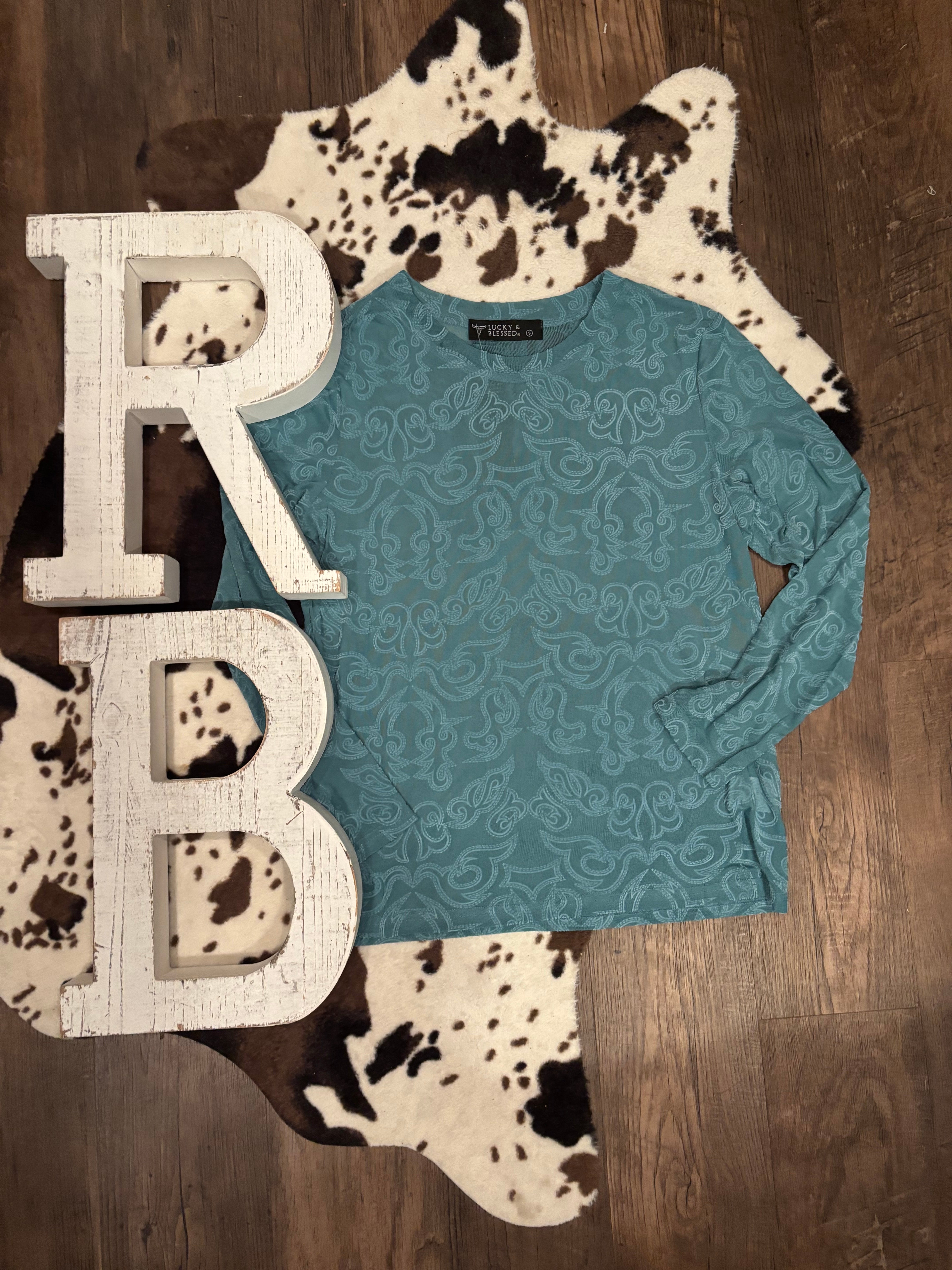 Teal Bootstitch Mesh Top