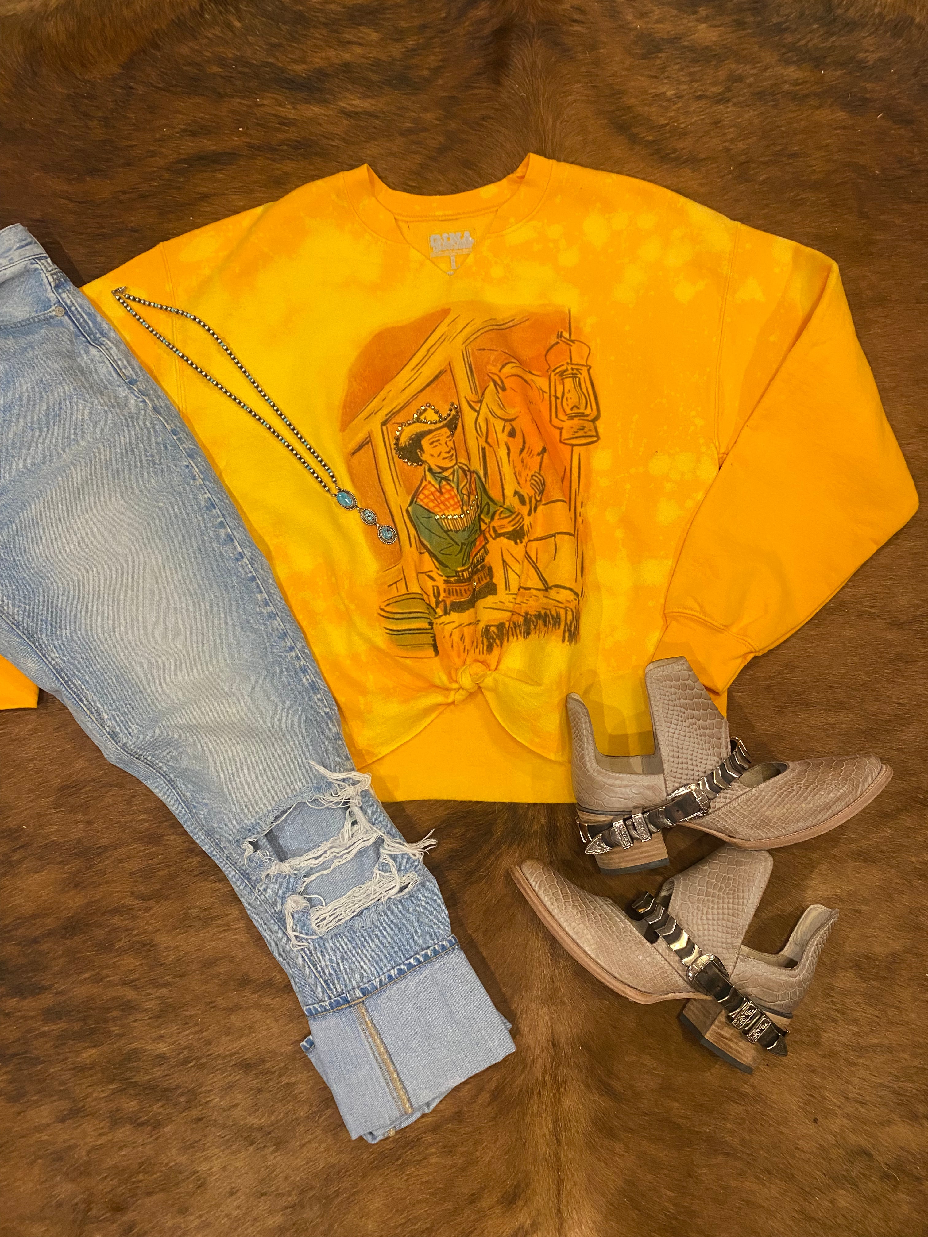 Cowboy Front Tie Crewneck